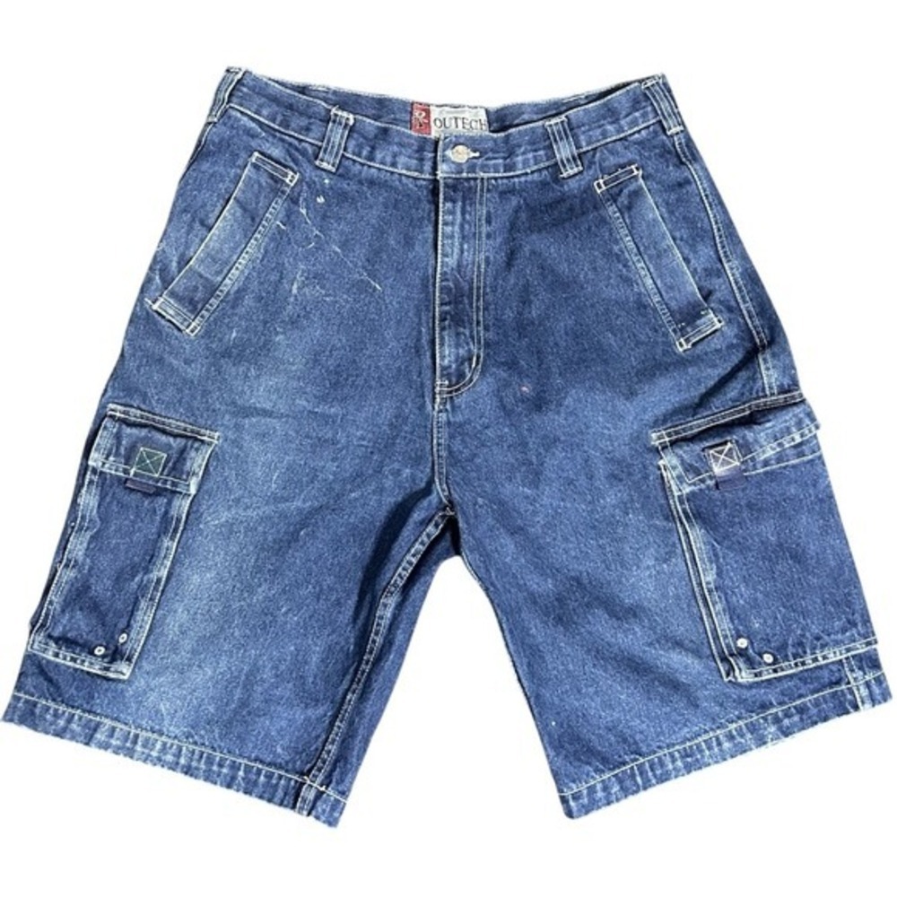 Vintage‎ Outech Men Size 36 Denim Blue Baggy Y2K Cargo Shorts Jorts Streetwear